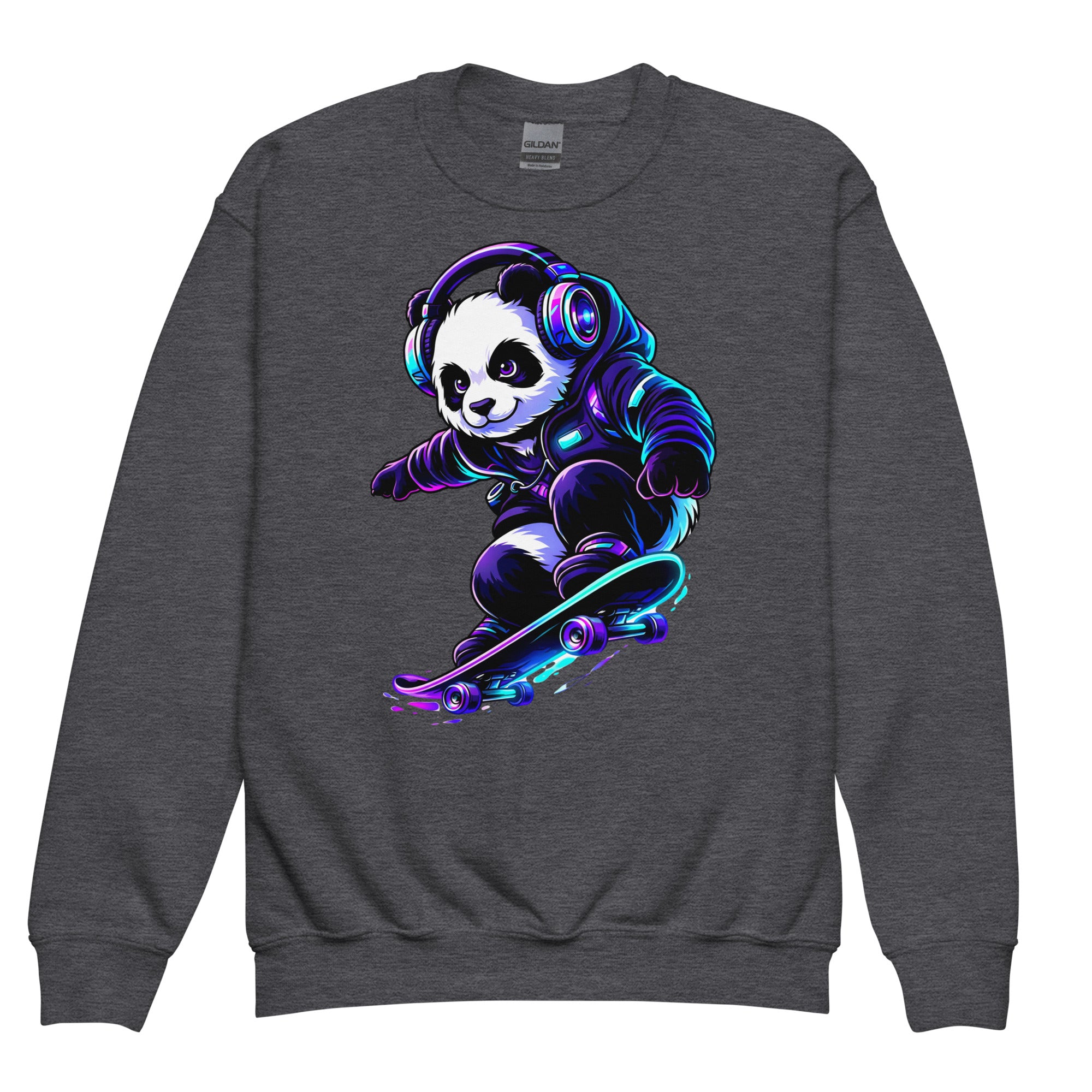 Youth crewneck sweatshirt - Shredding Panda Youth Crewneck Sweatshirt – Epic Skateboard Panda Graphic by printfluence.net