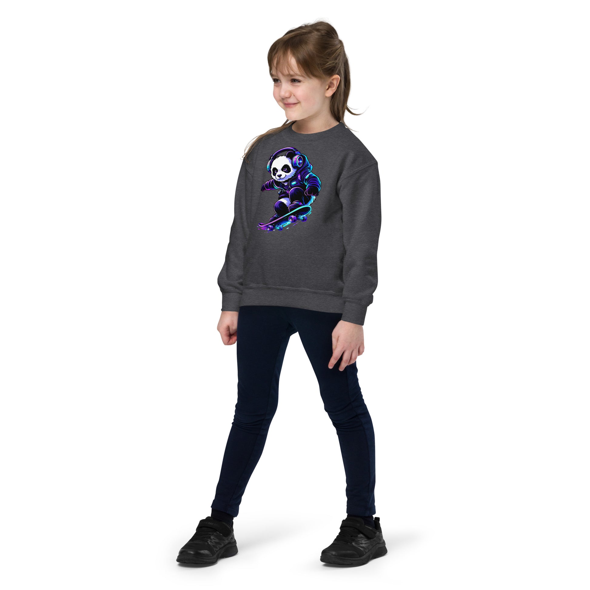 Youth crewneck sweatshirt - Shredding Panda Youth Crewneck Sweatshirt – Epic Skateboard Panda Graphic by printfluence.net