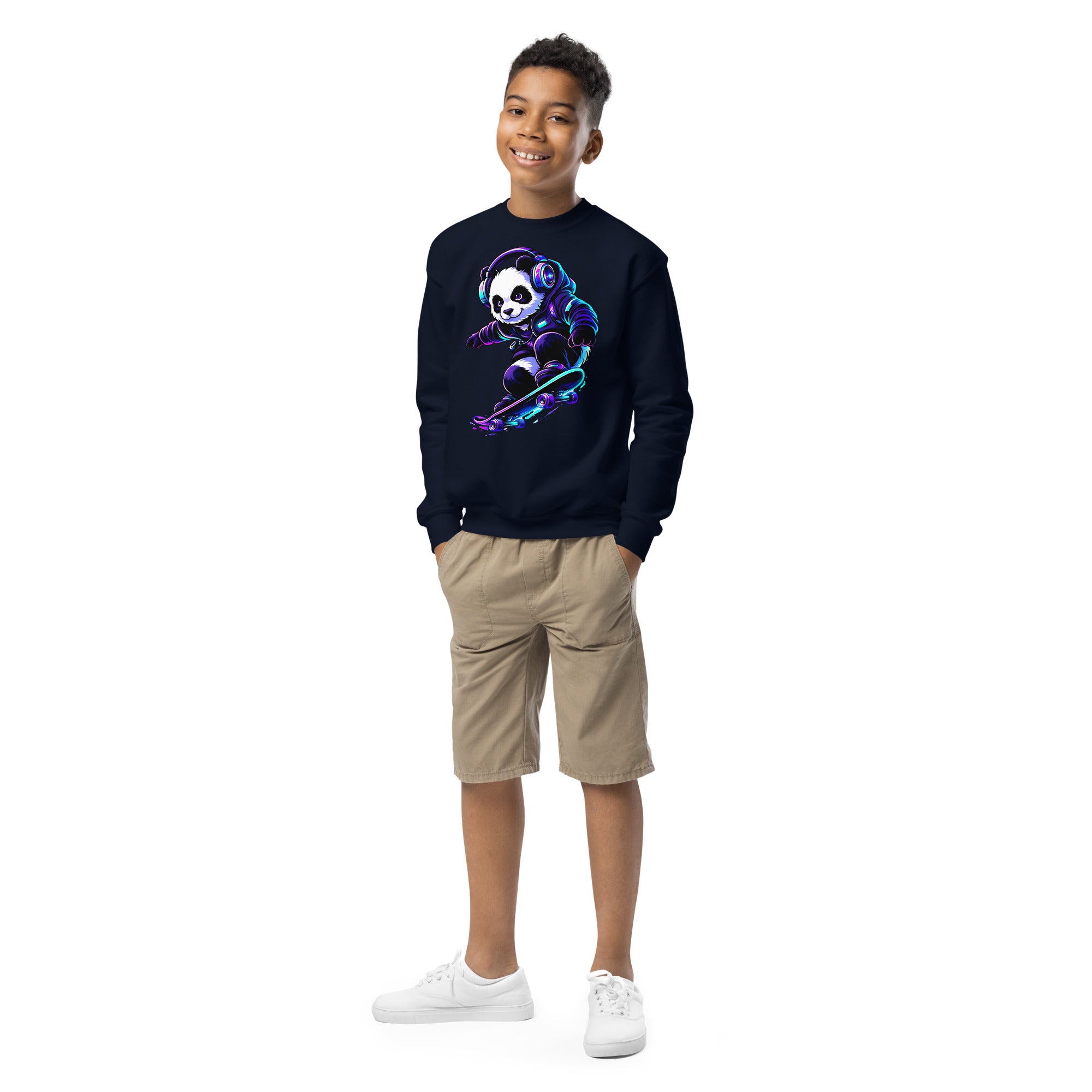 Youth crewneck sweatshirt - Shredding Panda Youth Crewneck Sweatshirt – Epic Skateboard Panda Graphic by printfluence.net
