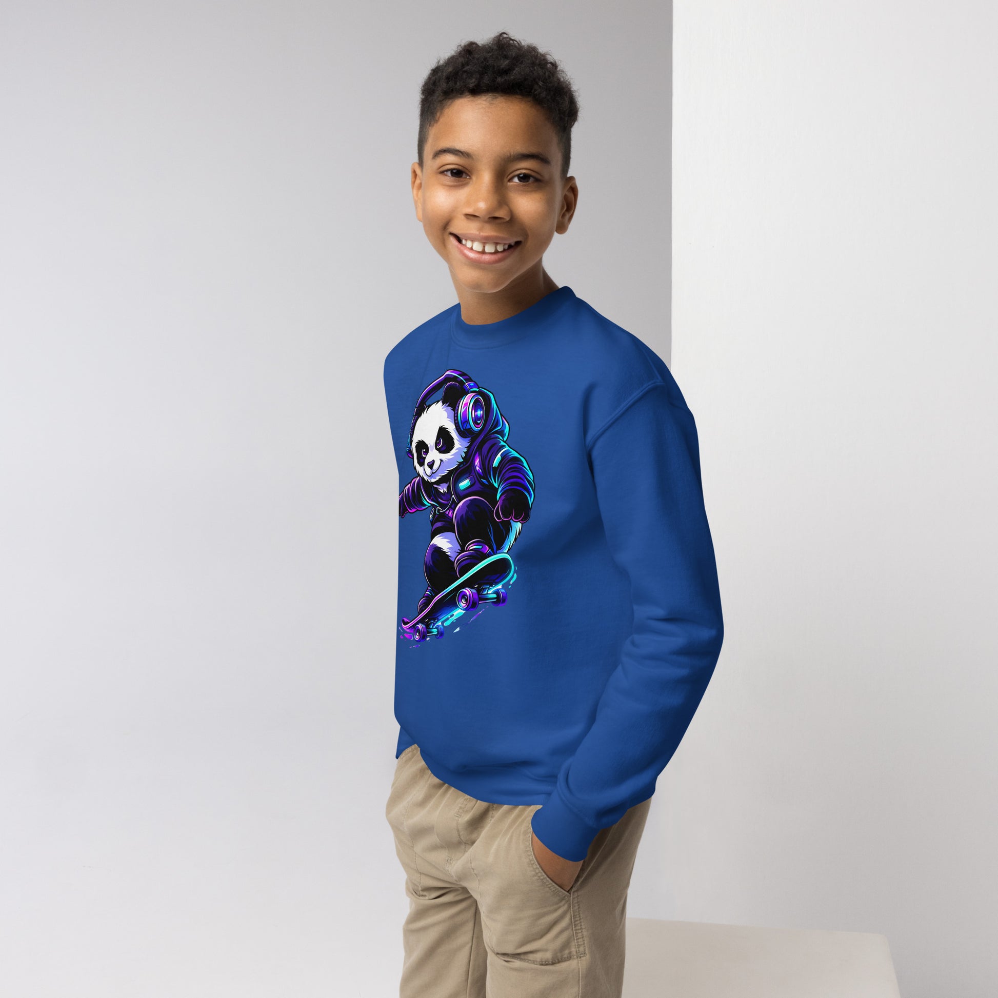 Youth crewneck sweatshirt - Shredding Panda Youth Crewneck Sweatshirt – Epic Skateboard Panda Graphic by printfluence.net