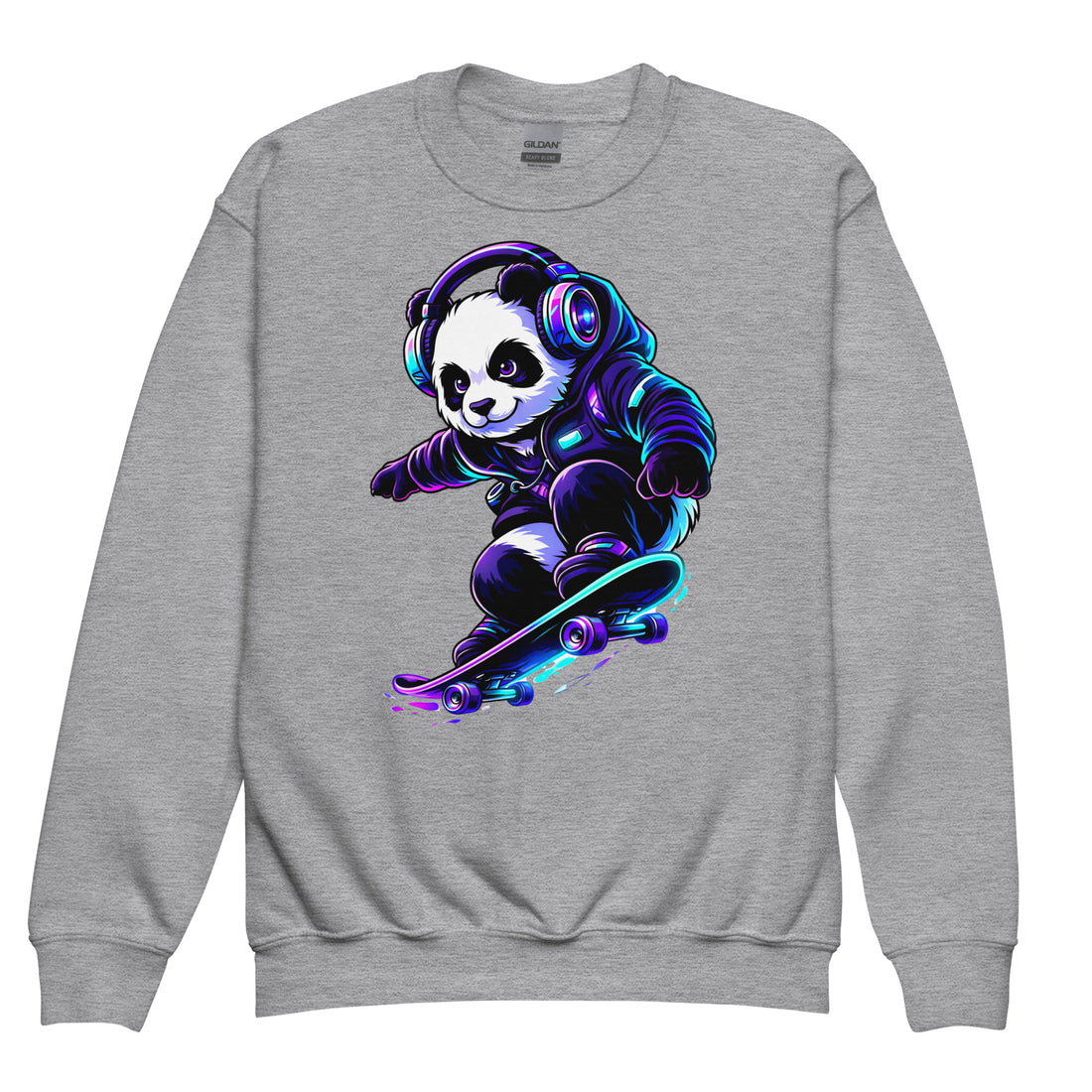 Youth crewneck sweatshirt - Shredding Panda Youth Crewneck Sweatshirt – Epic Skateboard Panda Graphic by printfluence.net