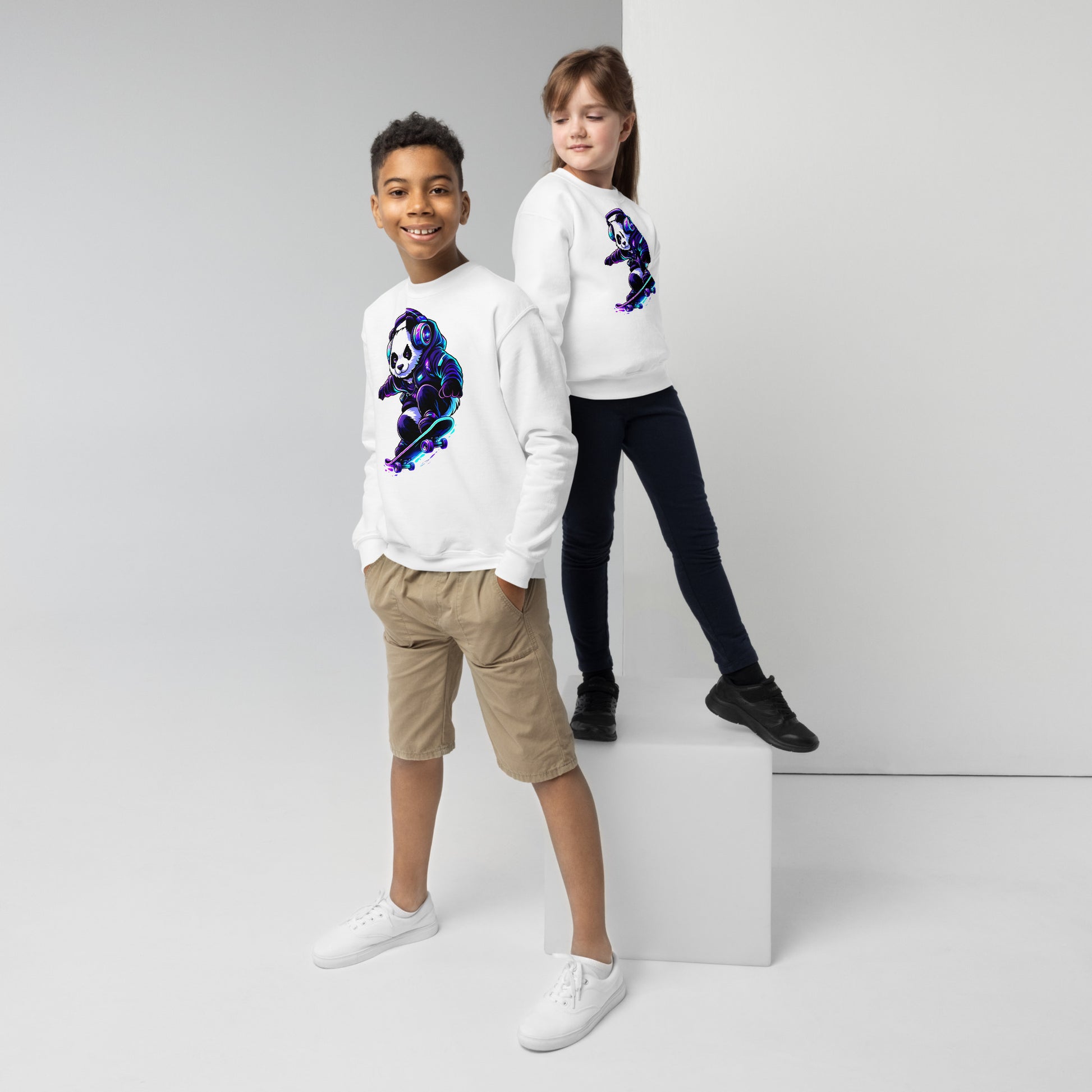 Youth crewneck sweatshirt - Shredding Panda Youth Crewneck Sweatshirt – Epic Skateboard Panda Graphic by printfluence.net