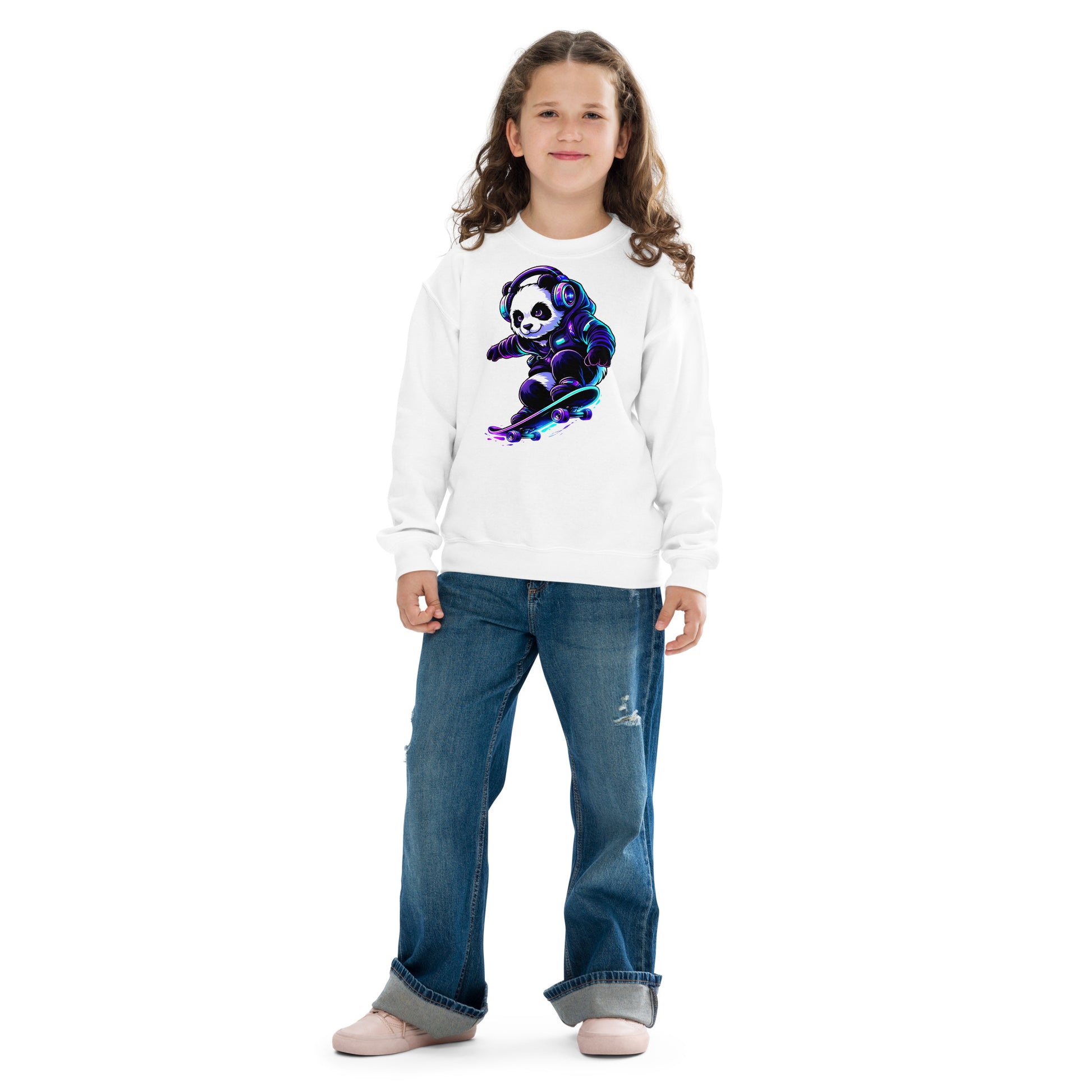 Youth crewneck sweatshirt - Shredding Panda Youth Crewneck Sweatshirt – Epic Skateboard Panda Graphic by printfluence.net