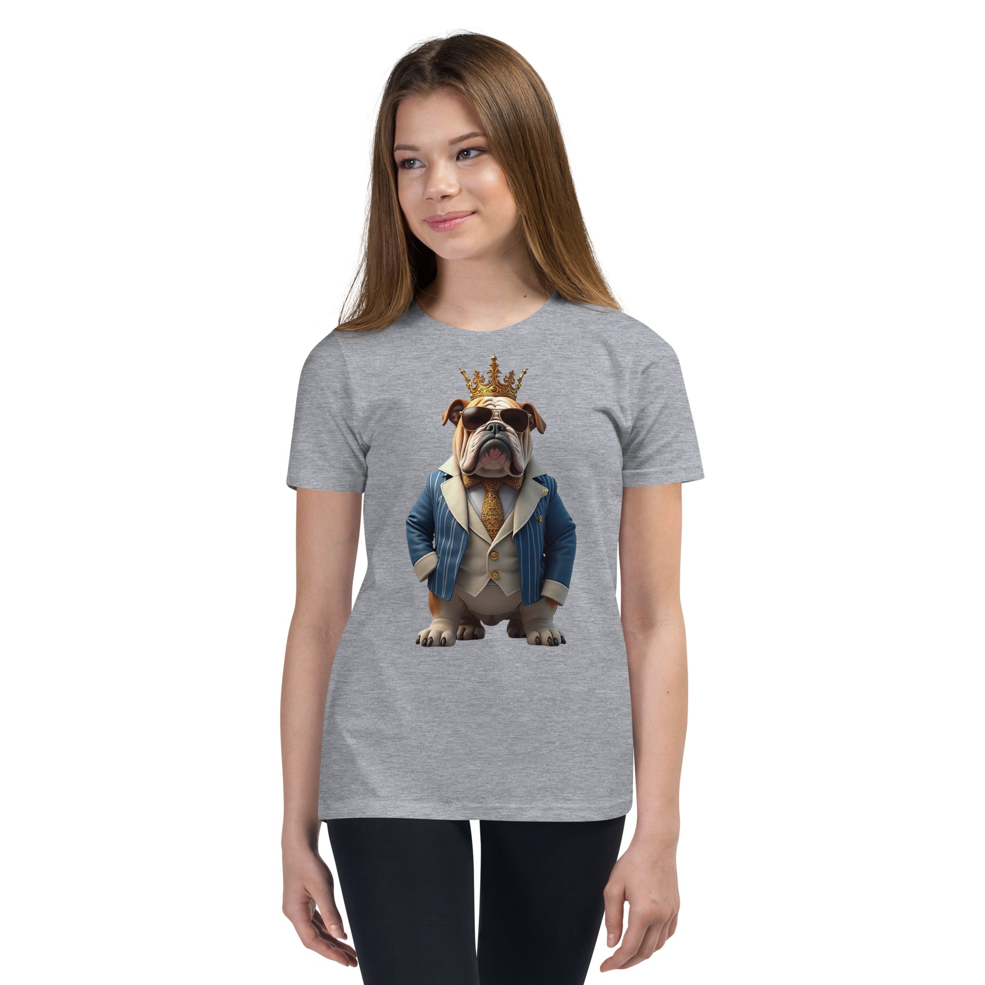 Youth Short Sleeve T-Shirt - Crown King Bulldog Youth Short Sleeve T-Shirt – For Future Elite Leaders by printfluence.net