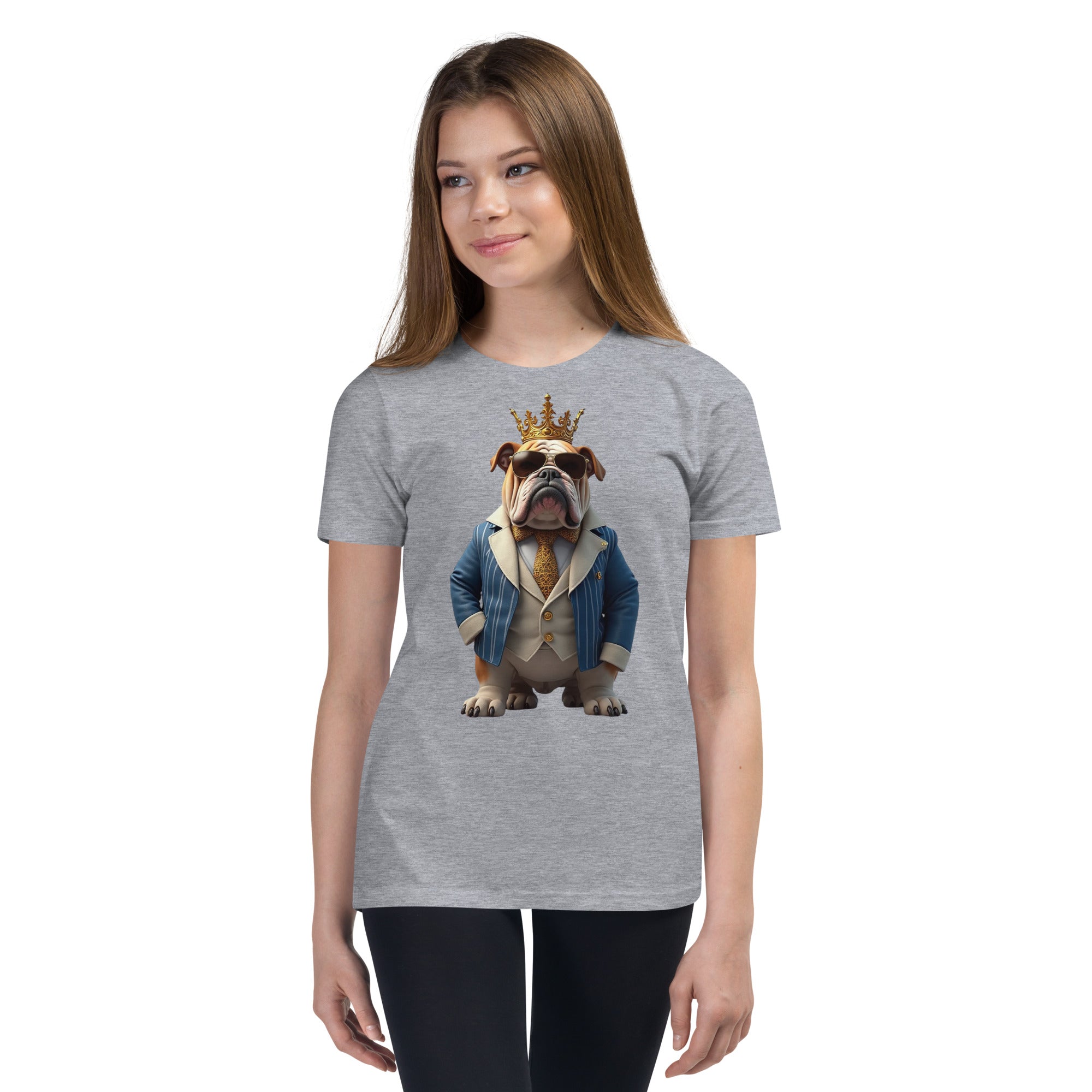 Youth Short Sleeve T-Shirt - Crown King Bulldog Youth Short Sleeve T-Shirt – For Future Elite Leaders by printfluence.net