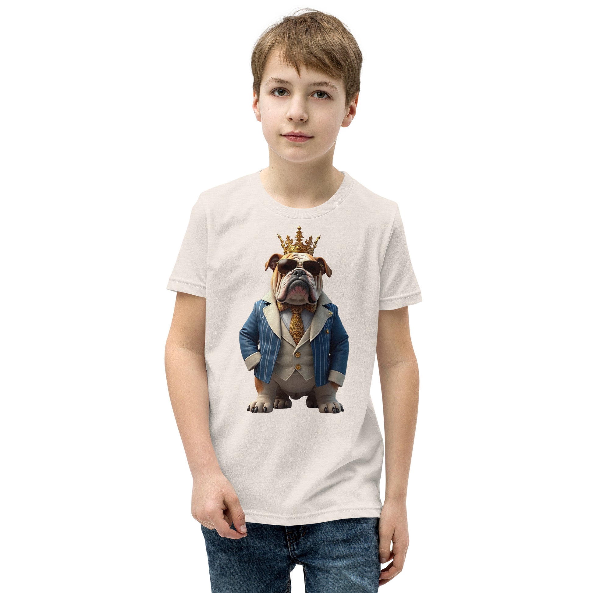 Youth Short Sleeve T-Shirt - Crown King Bulldog Youth Short Sleeve T-Shirt – For Future Elite Leaders by printfluence.net