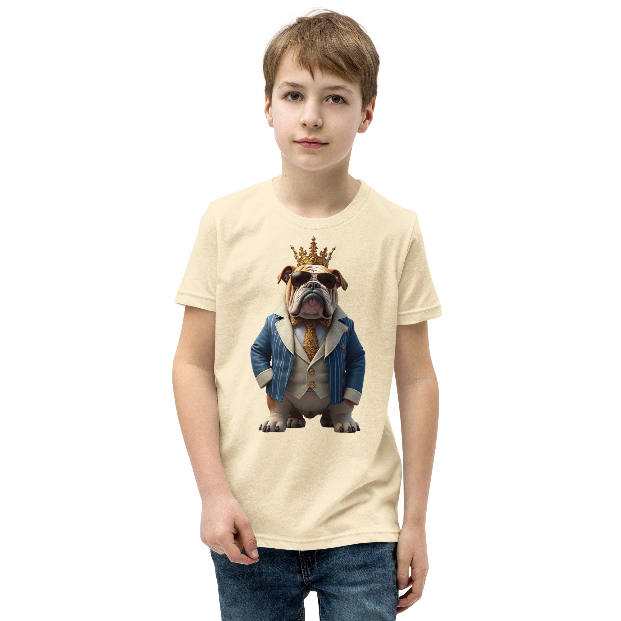 Youth Short Sleeve T-Shirt - Crown King Bulldog Youth Short Sleeve T-Shirt – For Future Elite Leaders by printfluence.net
